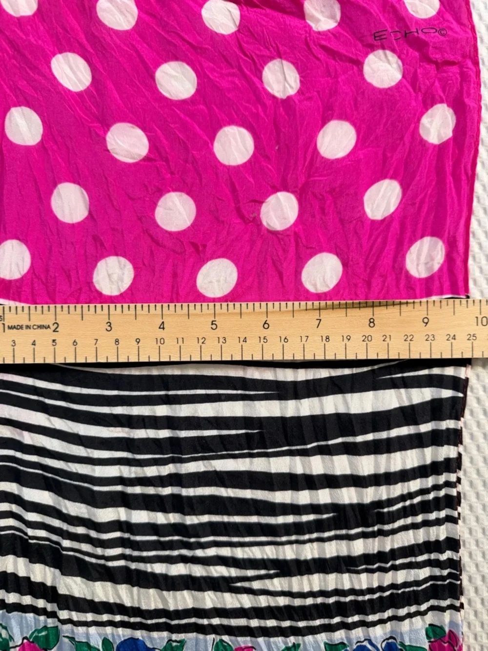 Echo Silk Scarf Floral Stripe Polka Dot Pink Blue Black Vintage 80s 90s Preppy